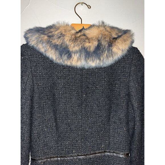 Betsey Johnson New York Black & Gild Shimmer Duster Coat, faux fur lapel size‎ S - Picture 13 of 13